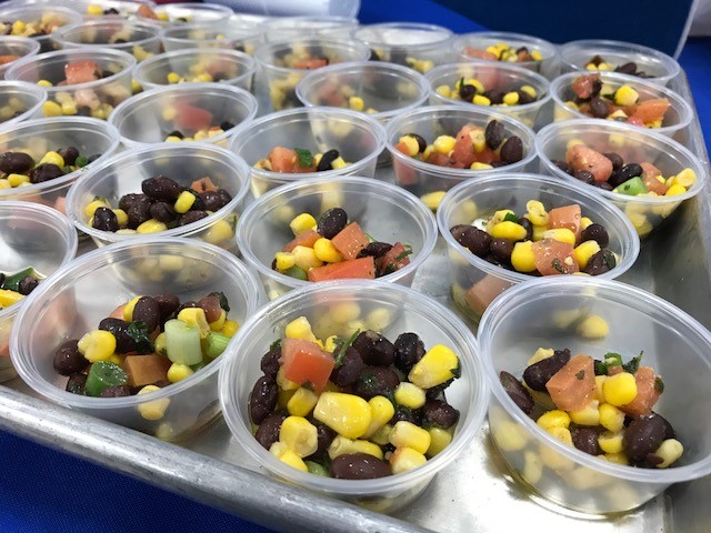 Corn and bean salad in tasting cups